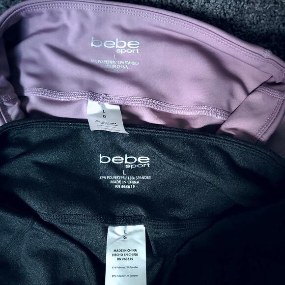 2 BEBE Gray & Blush Mauve Side Pocket Leggings Bundle SZ Juniors L - Picture 2 of 3